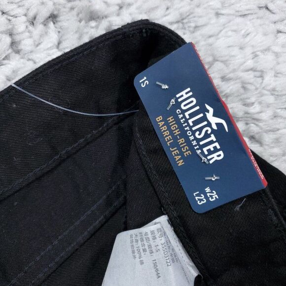 Hollister 1S High Rise Barrel Jeans Relaxed Black Pleated Front Size 25 x 23 - Picture 5 of 11